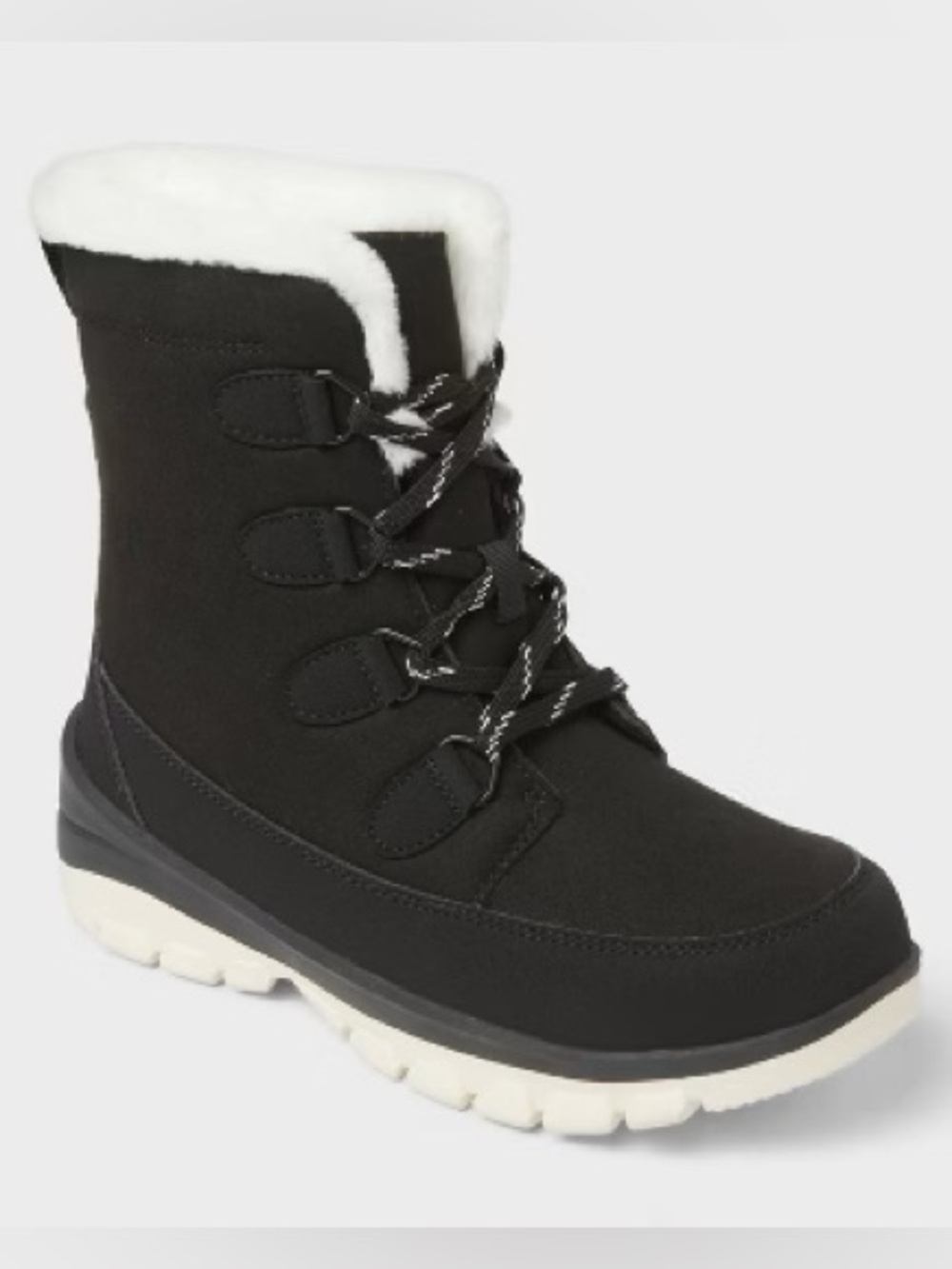 NWT Universal Thread Women’s Black Snow Boot with White Faux-Fur Cuff Size 8